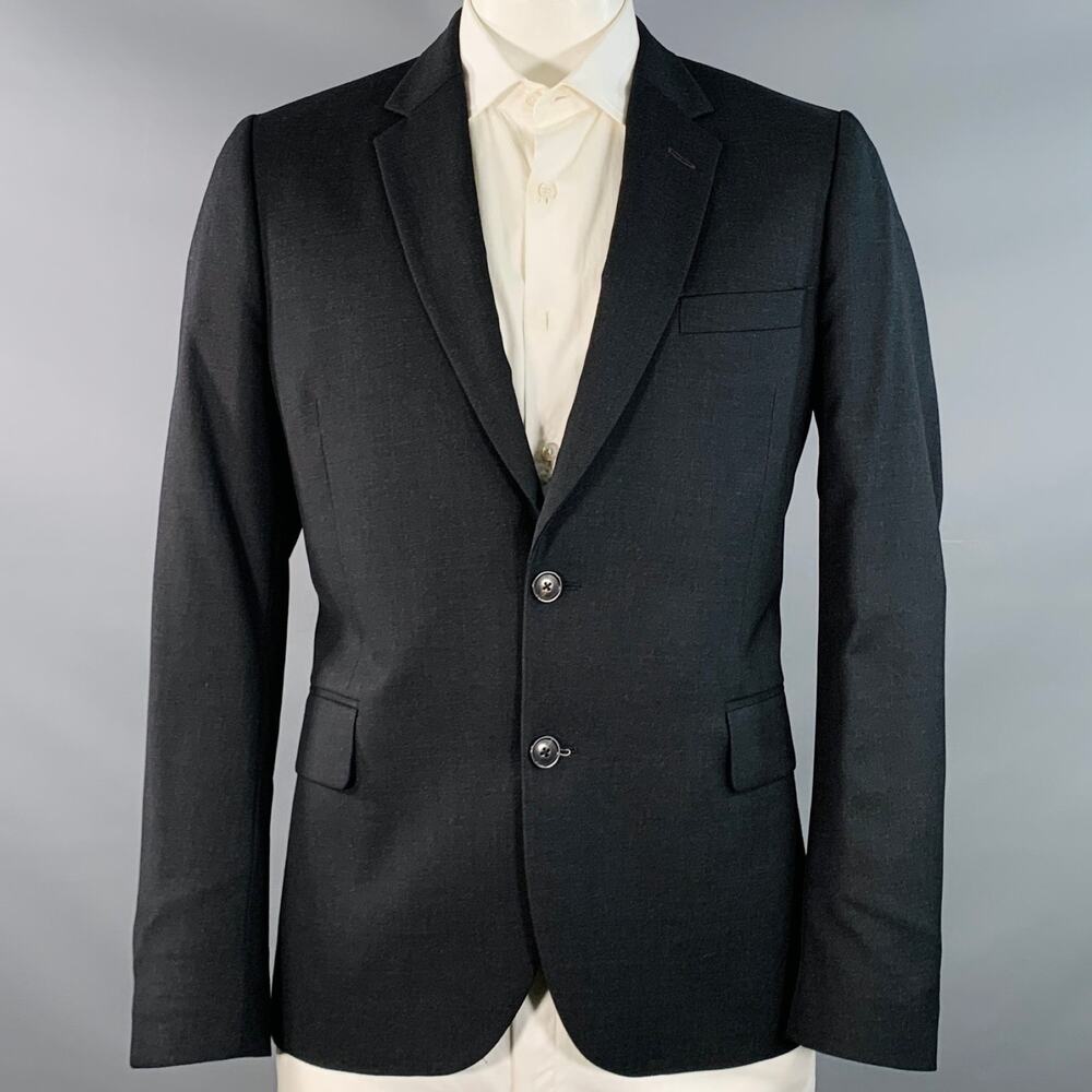 PAUL SMITH Size 44 Regular Soho Black Twill Wool Notch Lapel Sport Coat